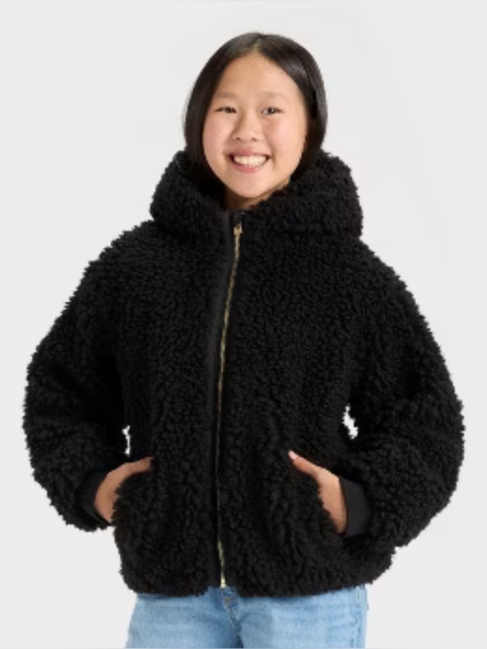 Art Class Teddy Hooded Zip Jacket - Black